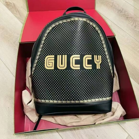 NIB Gucci  X SEGA Calfskin GUCCY Stars Dome Backpack Black Gold - Picture 1 of 6